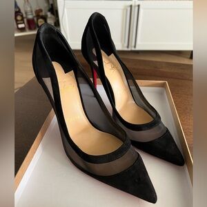 Christian Louboutin Black suede/mesh Galativi stilettos Size 39.5